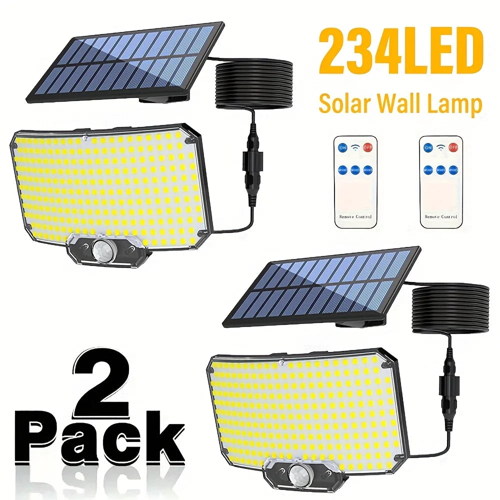 1-2pcs Super Bright 234LED Solar Light, IR Sensor Street Light, Decorative Wall Light, Multiple Switch Modes with Remote Control