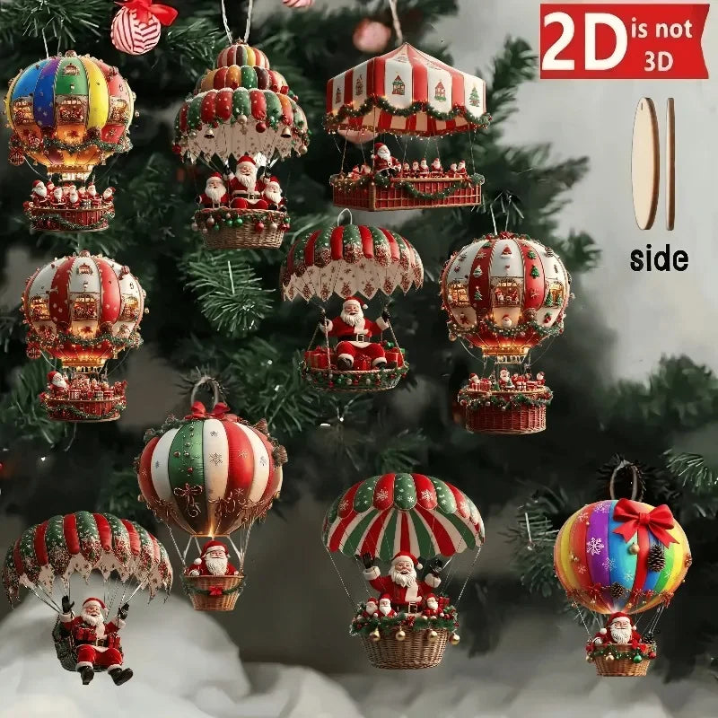 10Pcs Christmas Hanging Ornaments 2025-2026 Santa Hot Air Balloon Acrylic Decor for Indoor Wall Home Xmas Party Decoration