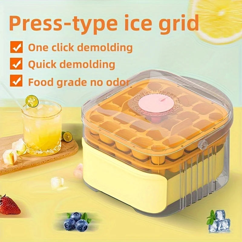 50 Grid Handheld Press Type Ice Cube Mold (no Power Required) Double-layer Design, Essential Kitchen Tool for Refrigerators