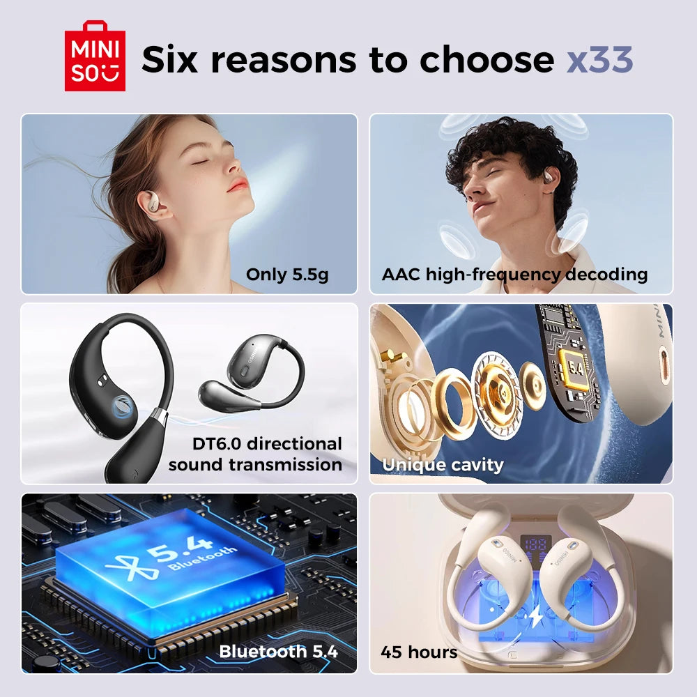 MINISO X33 Earphone Bluetooth 5.4 True Wireless Earbuds Low Latency Headphones Superb Bass HiFi Sport Headset With Mic