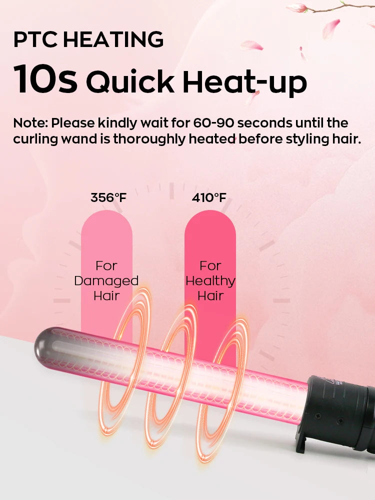 Interchangeable Curling Wand Set with Adjustable Temperature & PTC Heater Professional Hair Curling Iron for Salon Home Travel