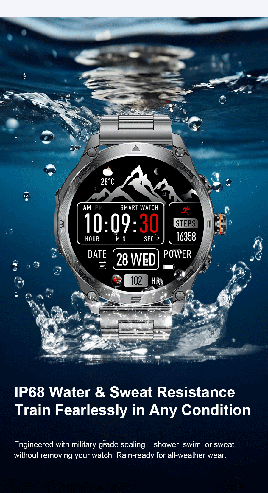2025 New GPS SmartWatch 1000Mah Battery Compass 10ATM Waterproof Tactics Sport Flashlight BT call Smart Watch For Men For xioami