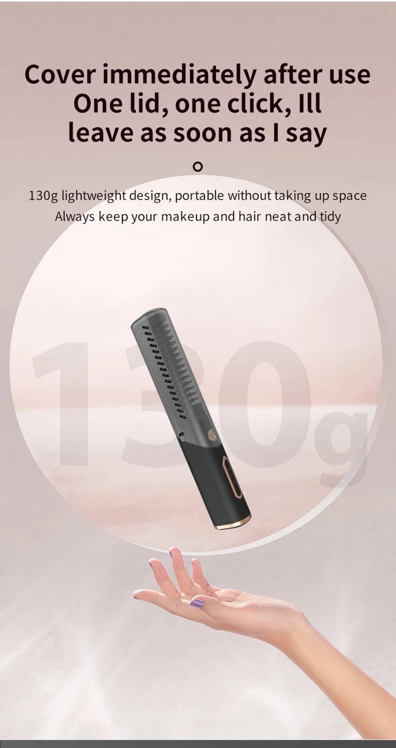 Portable Wireless Electric Hair Brush Heating Hair Straightener  2 IN 1 Home Travel Womem Anti-scalding Hair Straight Curly Comb