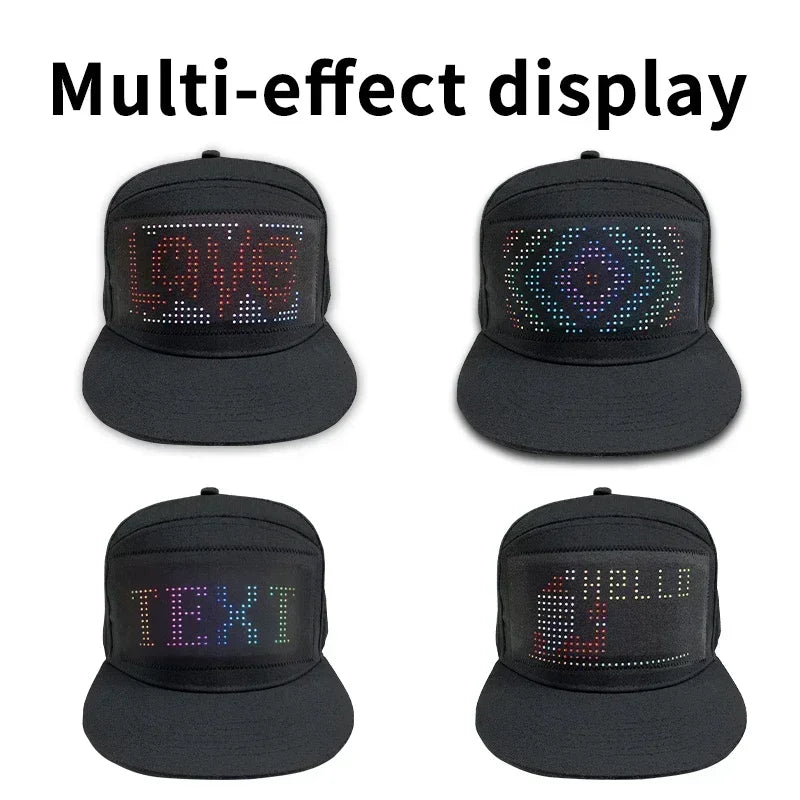 Unisex Baseball Cap 5V USB Rechargeable Bluetooth APP Programmable LED Scrolling DIY Display Board Hip Hop Led Cap Snapback Hat