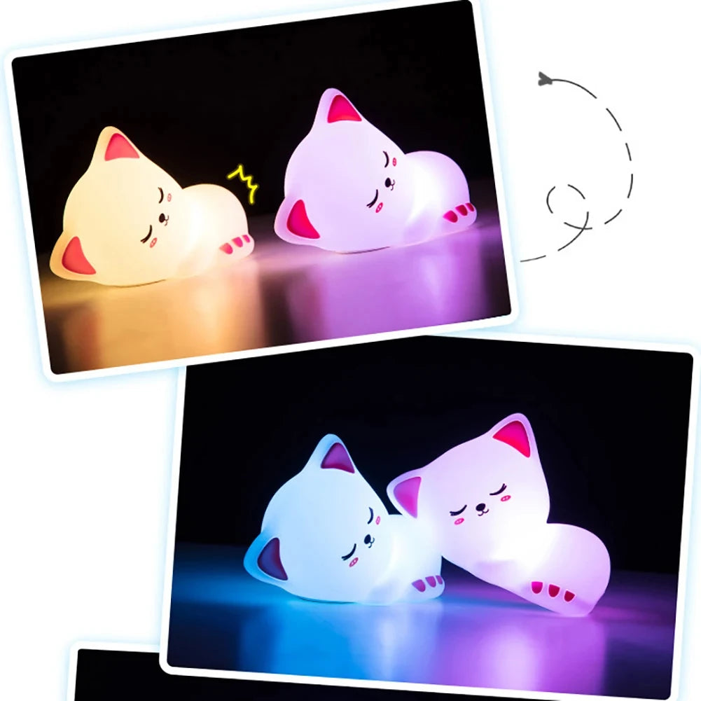 7 Colors Timer Kid Night Light Silicone Nightlight Baby Nursery Rechargeable Cute Cat Lamp For Birthday Gift Kawaii Kitten Decor