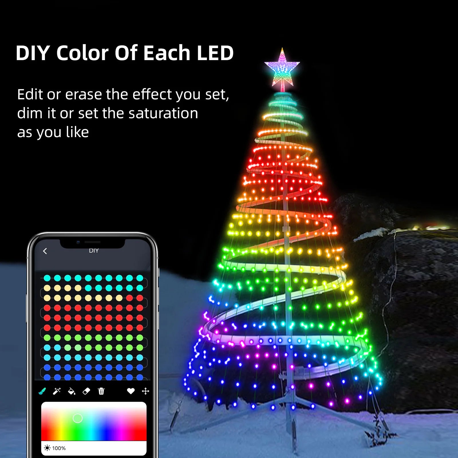 1.8/2.1m Smart APP Christmas Tree Star Lights RGB LED Fairy String Light DIY Picture Xmas Decoration Lighting for Home Holiday