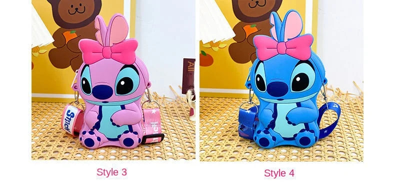 2025 new Shi Stitch cute boys and girls silicone coin purse go out cartoon small shoulder bag creative children storage bag.