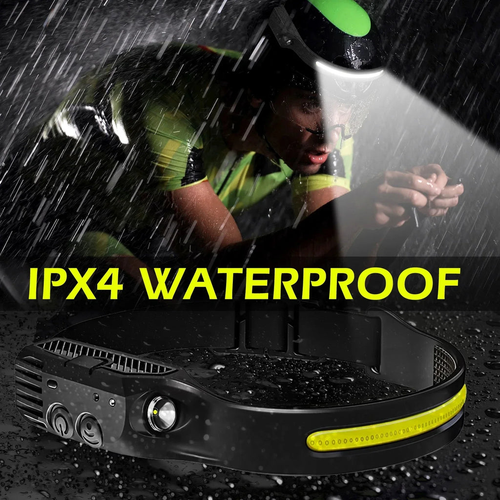 USB Rechargeable LED Sensor Headlamp COB Headlight Head Torch Work Light Waterproof Headlamp for Fishing Camping Lantern
