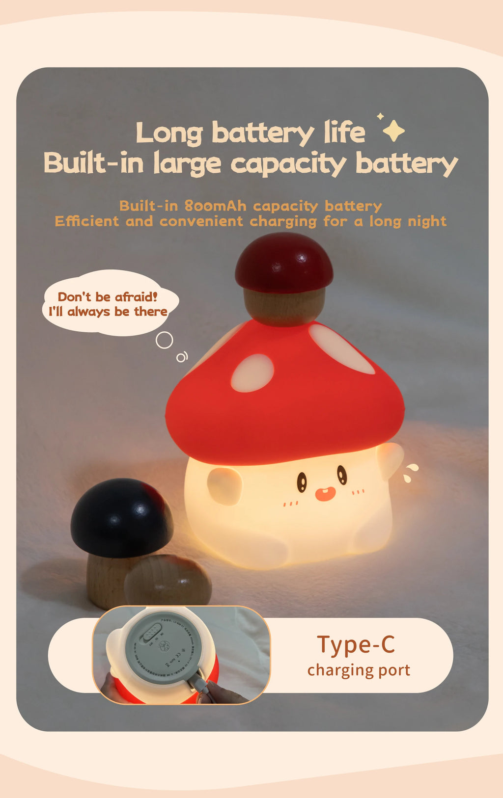 Mushroom Night Light LED Rechargeable USB Table Lamp Desk Room Decoration Baby Nursery Kids Birthday Gift Animal Pumpkin Lantern