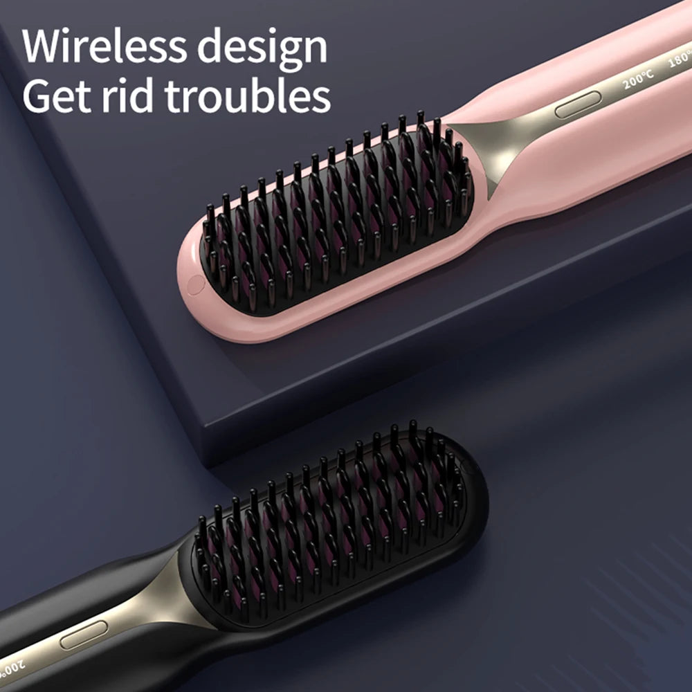 NEW Electric Ceramic Heating Straight Hair Comb Wireless Portable Negative Ion Styling Tool Rechargeable USB Straightening Brush