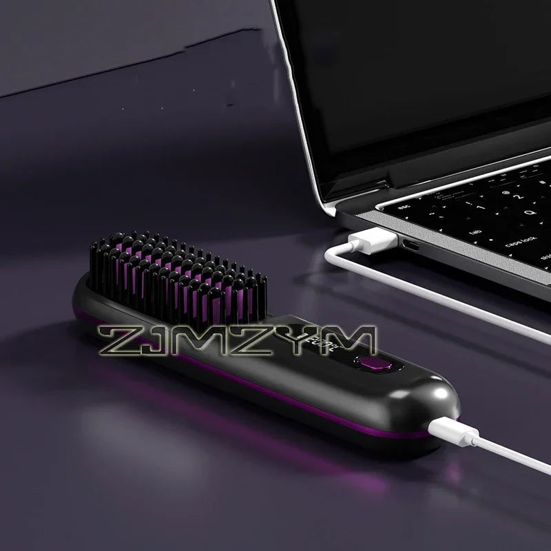 20Seconds Quick Heat Hair Straighter Liquid Crystal Cordless Straight Comb Anti-Scald Styling Brush Negative Ion Curly Hair Tool