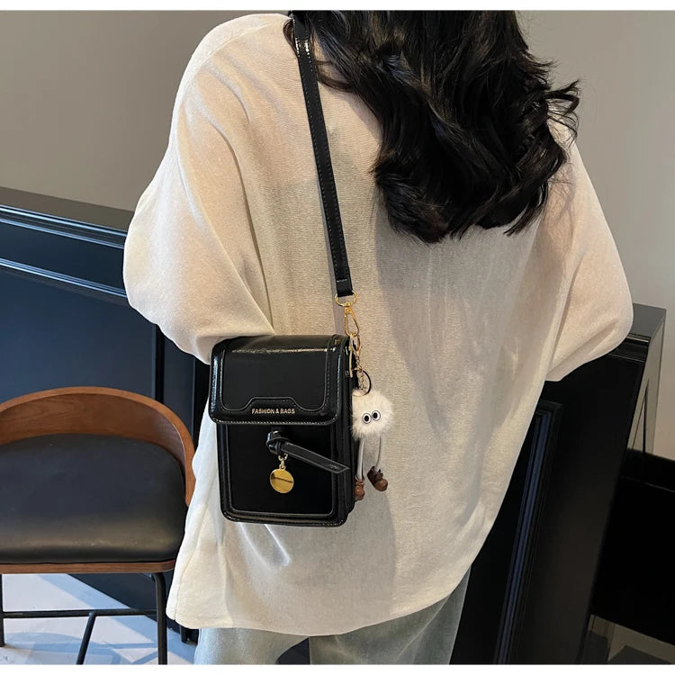 Women's Burgundy Crossbody Bag 2025 Fashion New PU Leather Square Texture Glossy Shoulder Packs Versatile Phone Lipstick Bags