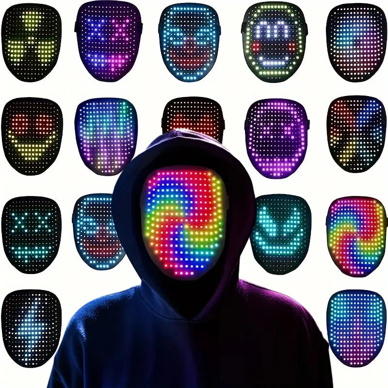 LED Mask with Gesture Sensing, Light up Mask with Face Transforming, Cool Halloween Mask for Men Women Costume Cosplay Party