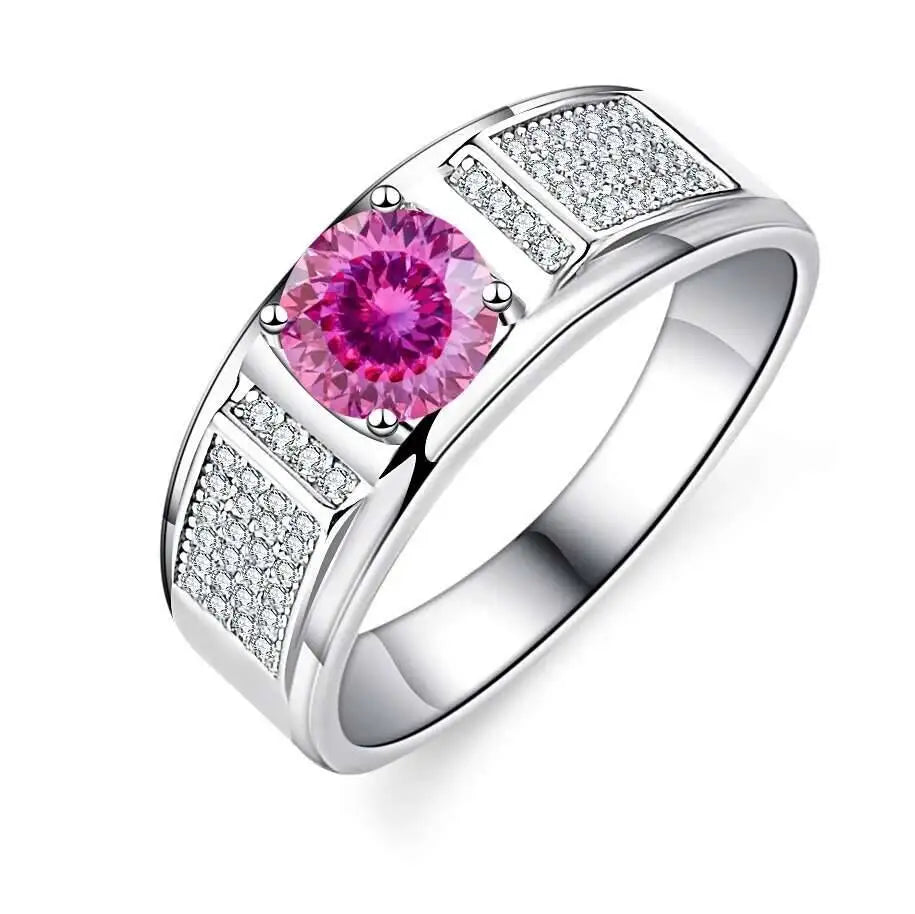 TY Classic Men's 1.0 Carat Real Moissanite white Ring 18K White Gold D Color Diamond Engagement Wedding Fine Jewelry Gift