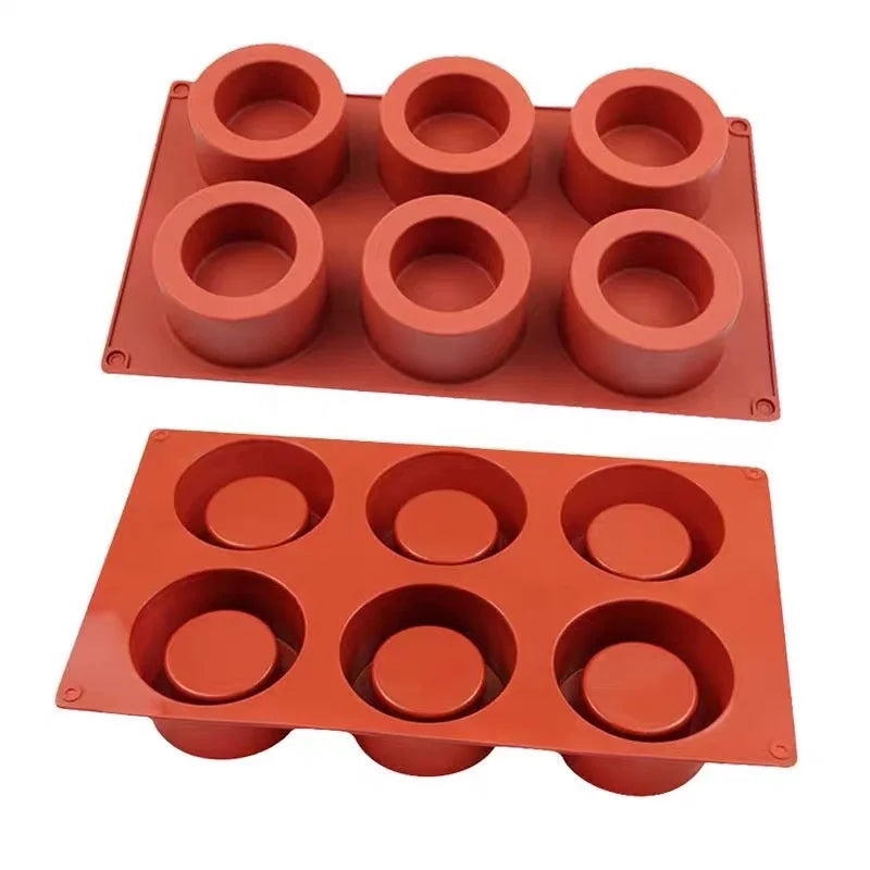 6 Holes Concave Convex Round Cup Muffin Cake Cup Mold Baking Mold Aromatherapy Candle Ice Cream Sandwich Cake Mold Mousse Soap
