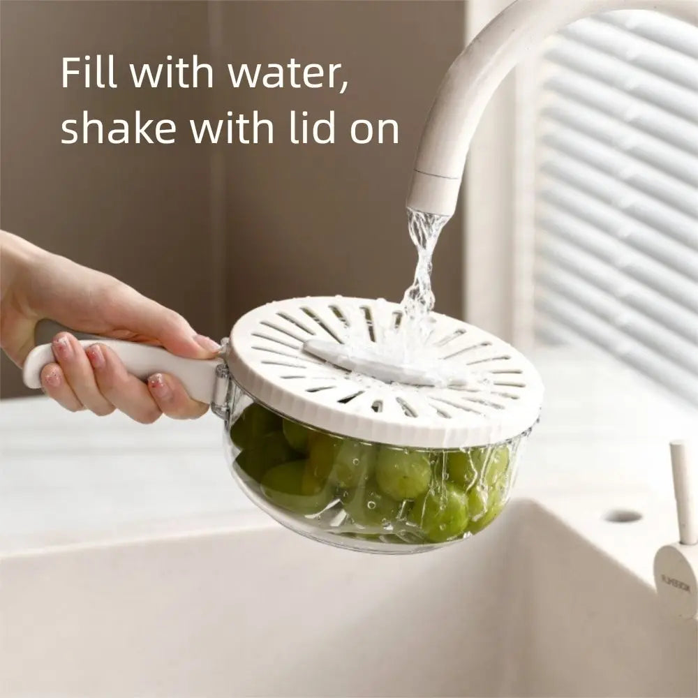 Folding Handle Rice Washing Drain Basket Multi-function with Lid Fruit Vegetable Washing Bowl 2 In 1 Plastic Fruit Strainer