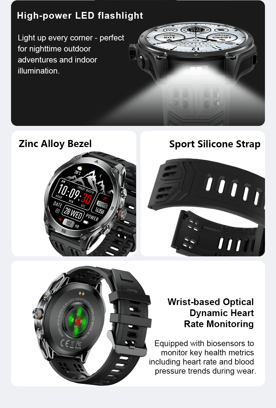 2025 New GPS SmartWatch 1000Mah Battery Compass 10ATM Waterproof Tactics Sport Flashlight BT call Smart Watch For Men For xioami