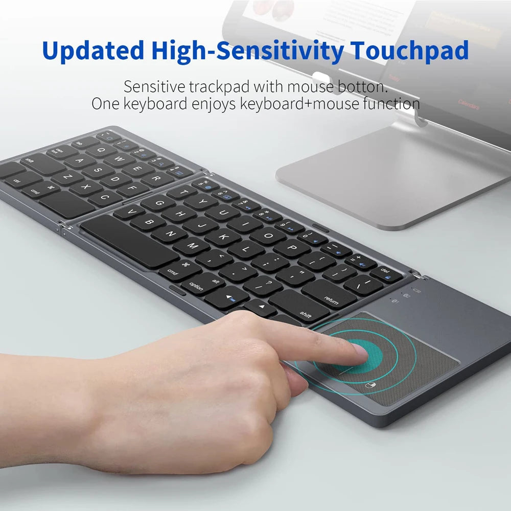 Portable Mini Three Folding Wireless Bluetooth Keyboard Foldable Touchpad Keypad for IOS Android Windows ipad Tablet Laptop
