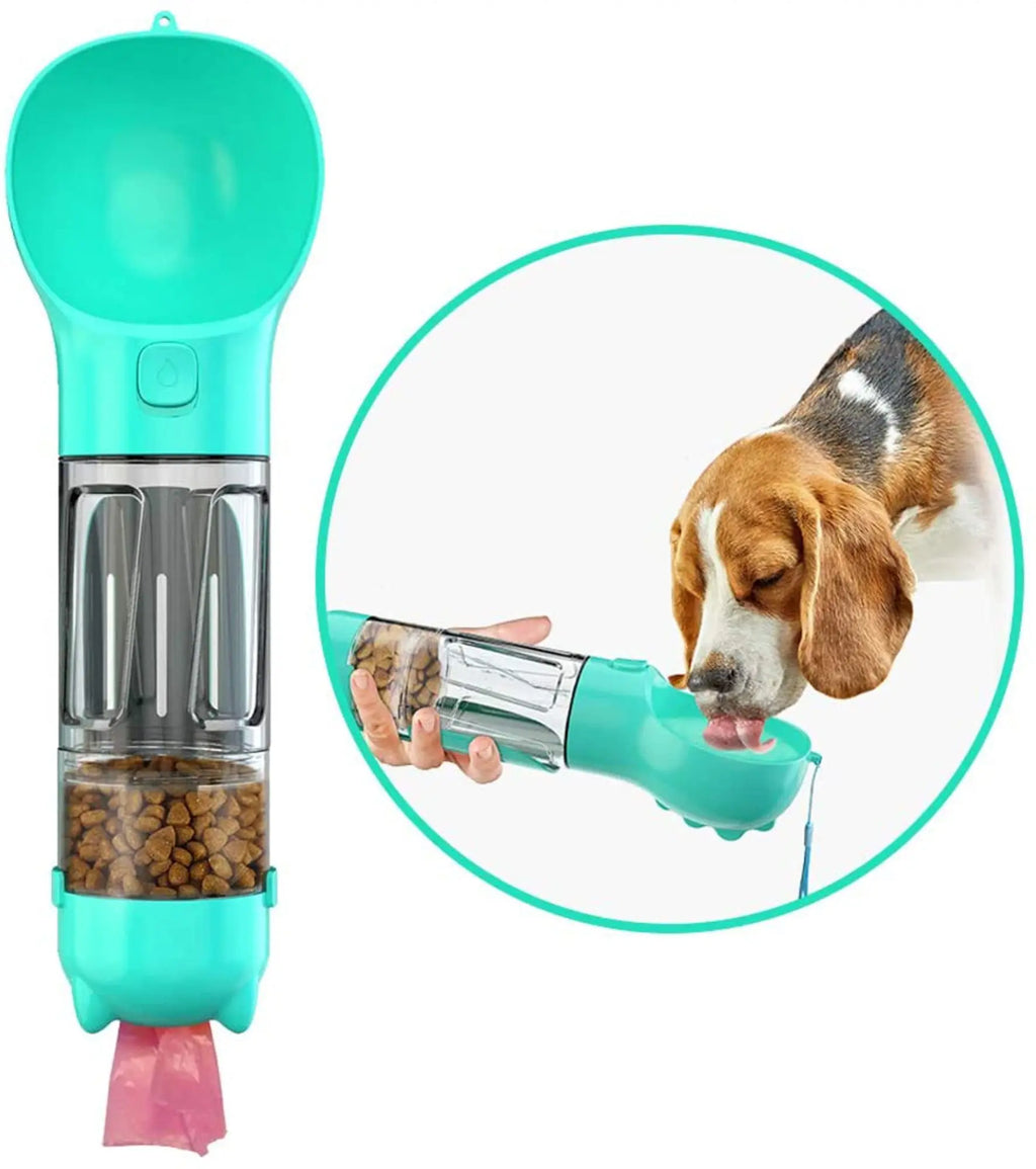 3-in-1 Portable Dog Travel Leak-Proof Dog Water Bottle Food Feeder Pet Waste Bag Dispenser Outdoor Essentials for Dogs & Puppies