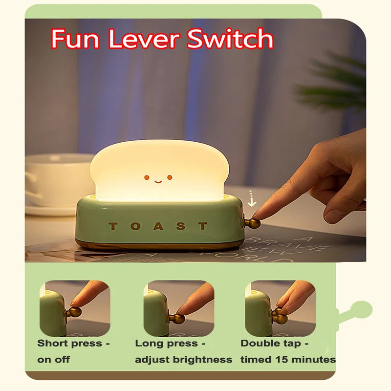 Bread Toast Table Light Toaster Nightlight Creative USB Rechargeable Led Lamp Decor Holiday Baby Bedroom For Birthday Gift