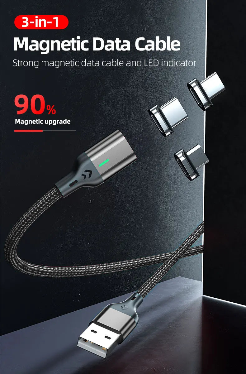 AUFU Magnetic Charge Cable 3A Fast Charging USB Type C Cable Magnet Micro USB Data Charging Wire Mobile Phone for iPhone Xiaomi