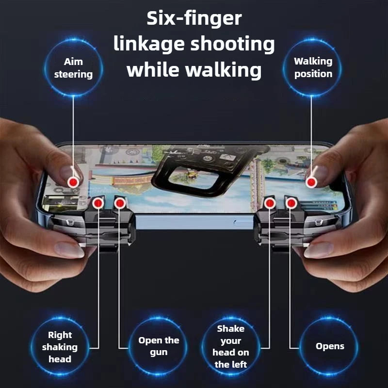 M01 ABS+Alloy 6 Finger Mobile Game Trigger for PUBG Aim Shooter L1 R1 Key Button Gamepad Controller for IPhone Android Universal