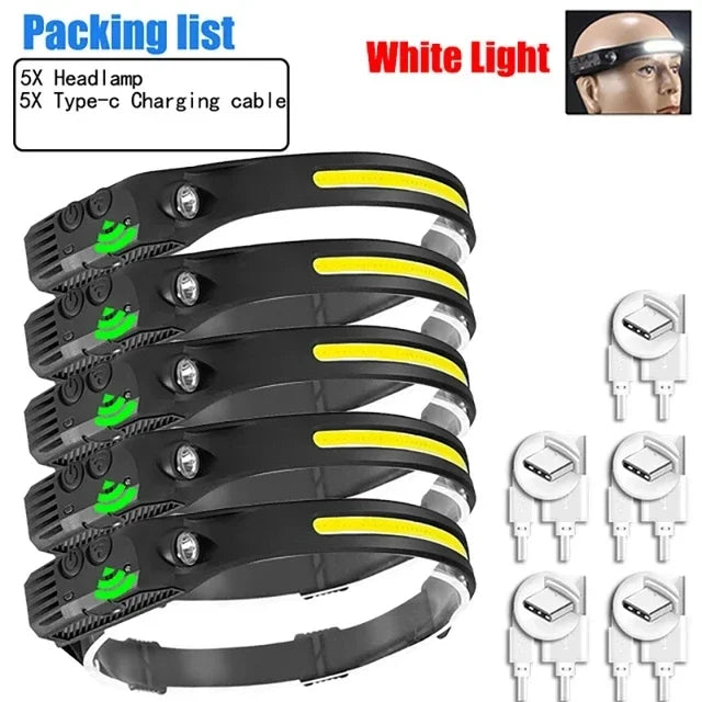 USB Rechargeable LED Sensor Headlamp COB Headlight Head Torch Work Light Waterproof Headlamp for Fishing Camping Lantern