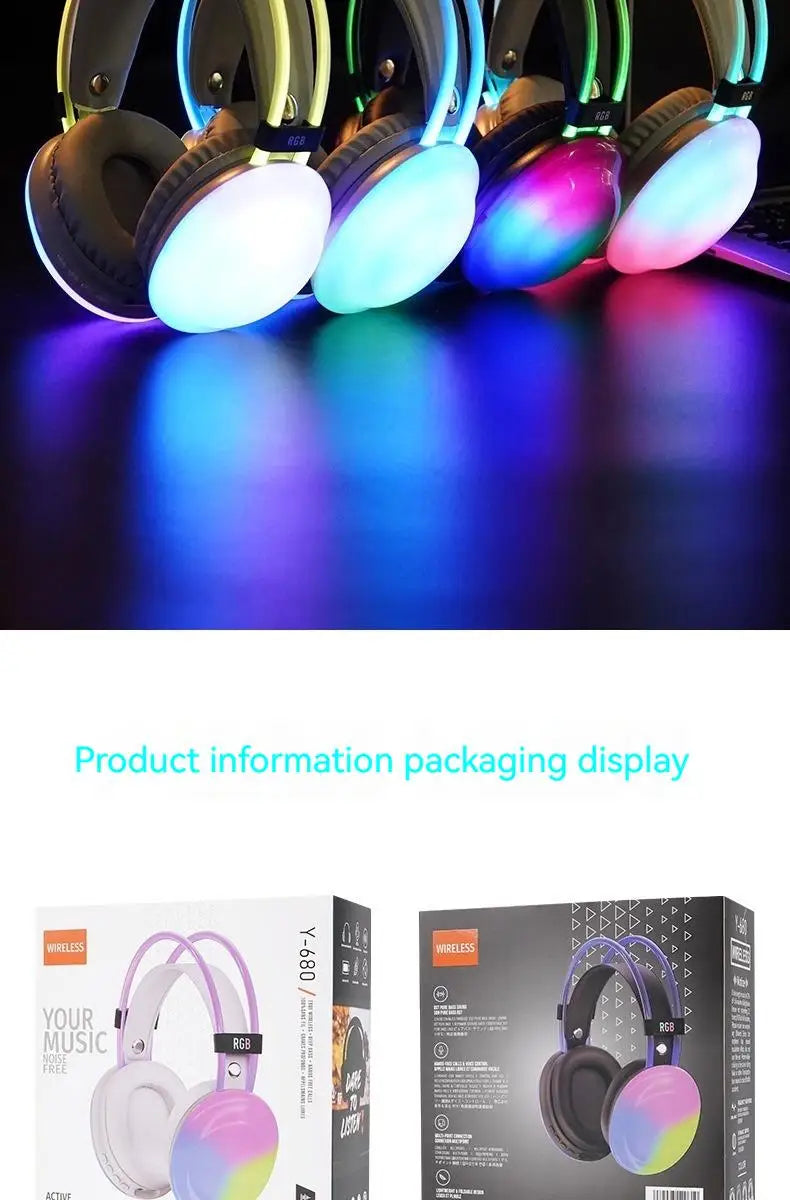 Gamer Wireless Bluetooth Headphones RGB Flowing Colorful Lamp Head Earphone Hifi Stereo Noise Reduction Gaming Headsets With Mic