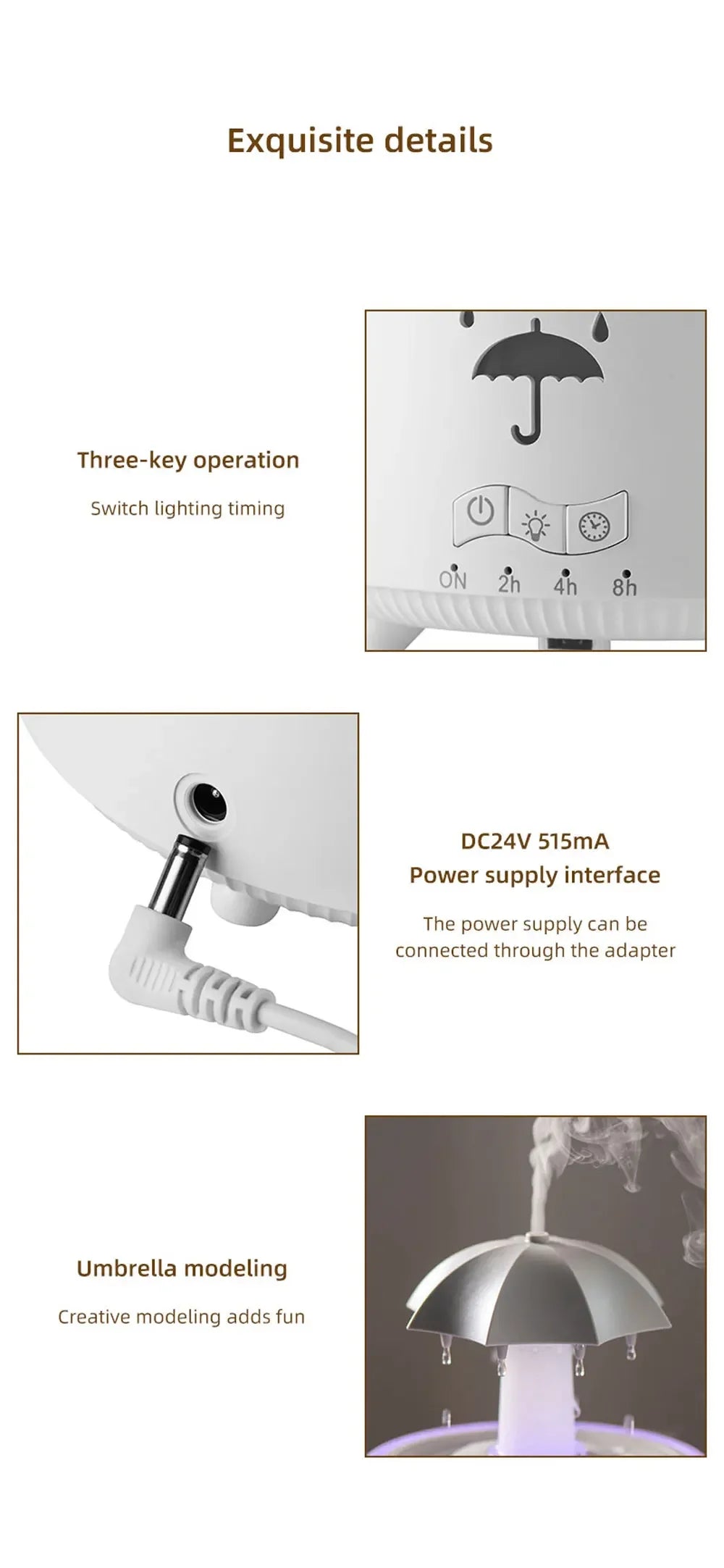 Cloud Rain Rotating Umbrella Water Drop Aromatherapy Machine Air Humidifier Diffuser Fountain Water Drop 7-Color LED Night Light