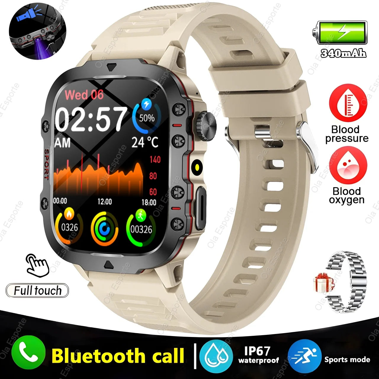 New Military GPS Smartwatch LED Flashlight Fitness IP68 Waterproof Outdoor Sports Tracker Bluetooth Calls Smart Watch Men Women