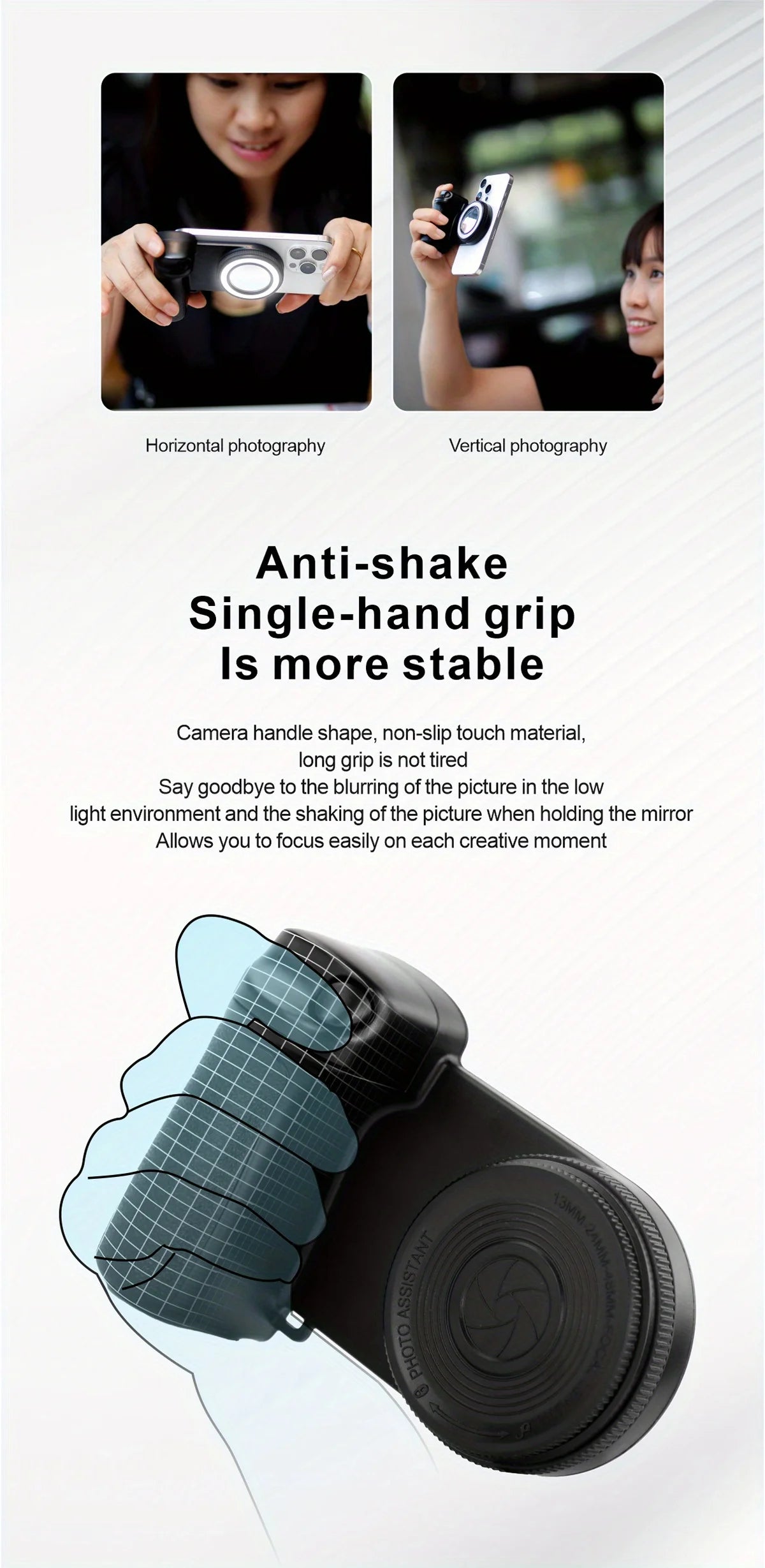 Magnetic Smartphone Handle Grip with Detachable 30M Bluetooth Remote with Fill Light Anti-shake Selfie Handle Photo Bracket