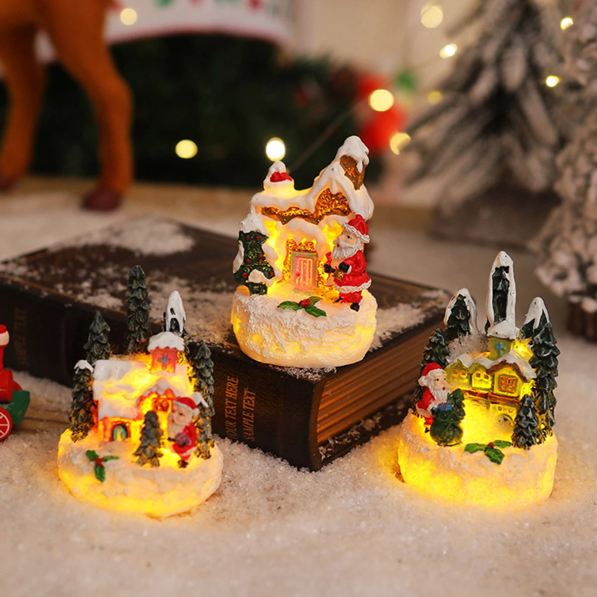 1/2pcsChristmas Resin Mini House Decor - Santa Snowman Tabletop Village, Cozy Xmas Must-have List Gift for Family