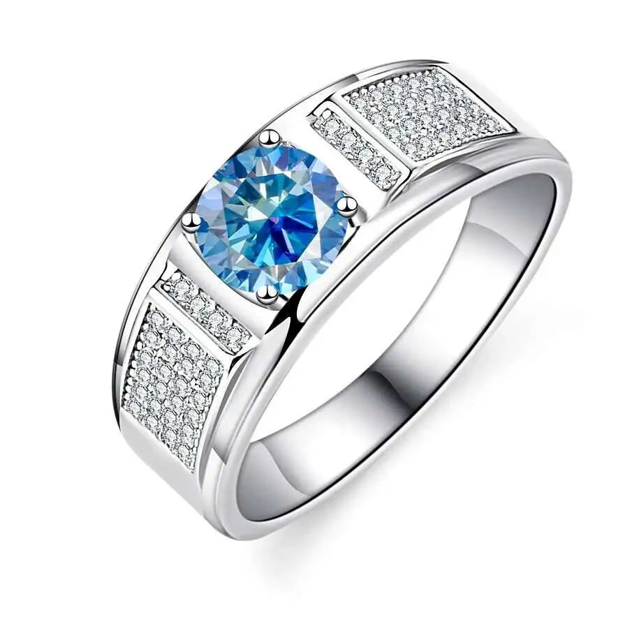 TY Classic Men's 1.0 Carat Real Moissanite white Ring 18K White Gold D Color Diamond Engagement Wedding Fine Jewelry Gift
