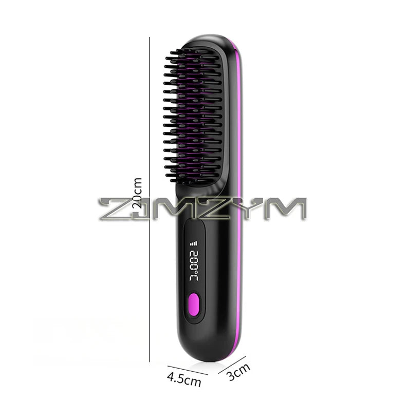 20Seconds Quick Heat Hair Straighter Liquid Crystal Cordless Straight Comb Anti-Scald Styling Brush Negative Ion Curly Hair Tool