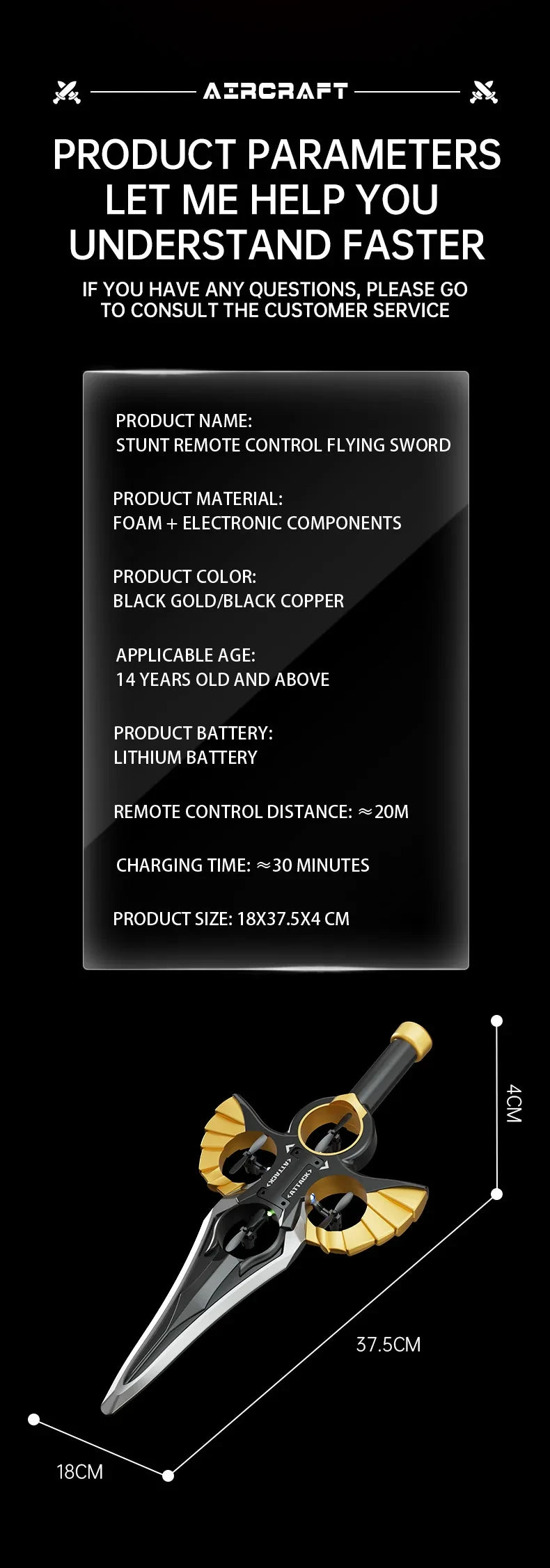 RC Flying Sword Glider Drone with Hand Wave & Controller Mode, 3-Speed Stunt Plane for Kids,Teens & Adults,LED Lights,Aerial Fun