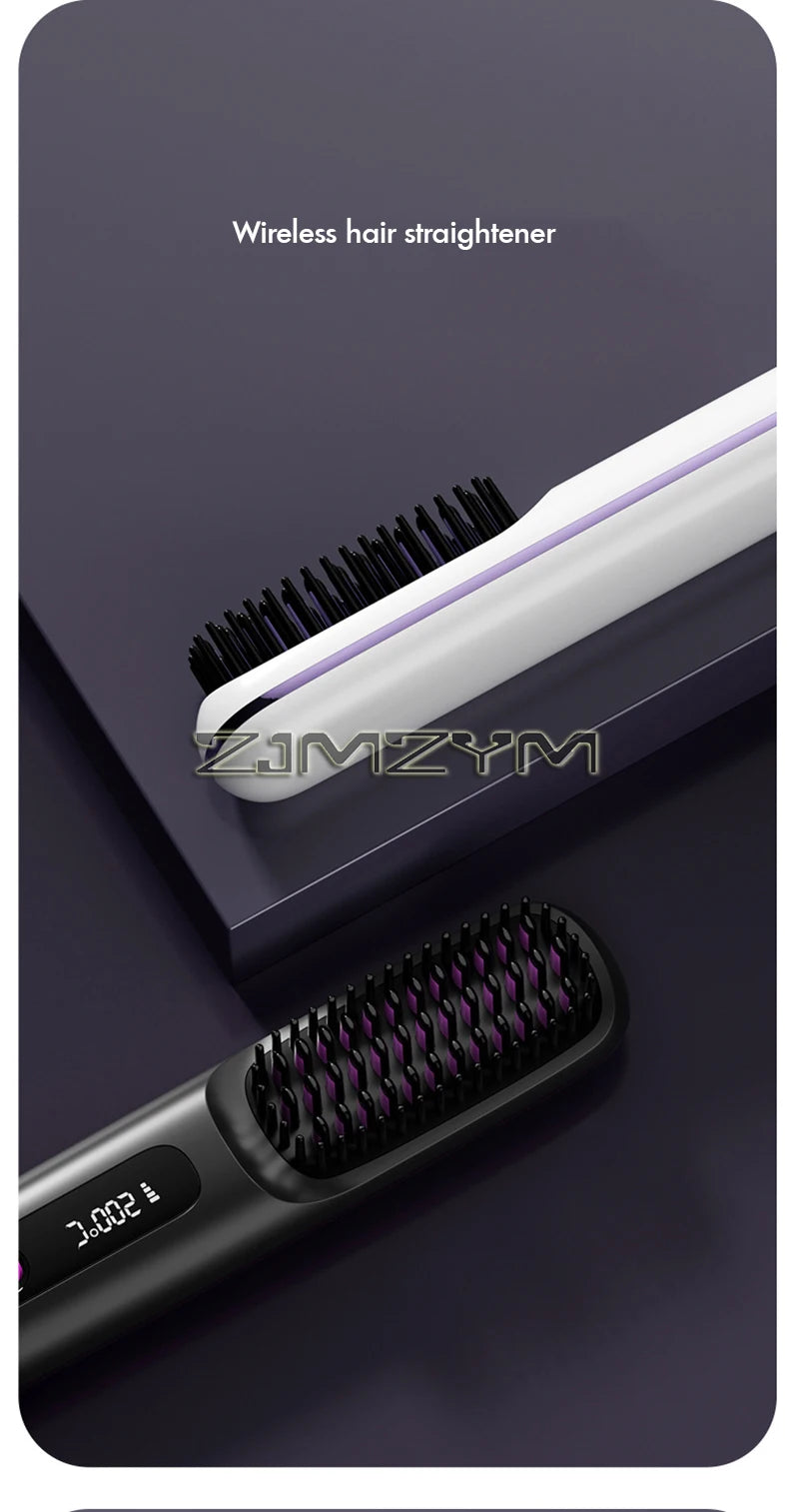 20Seconds Quick Heat Hair Straighter Liquid Crystal Cordless Straight Comb Anti-Scald Styling Brush Negative Ion Curly Hair Tool