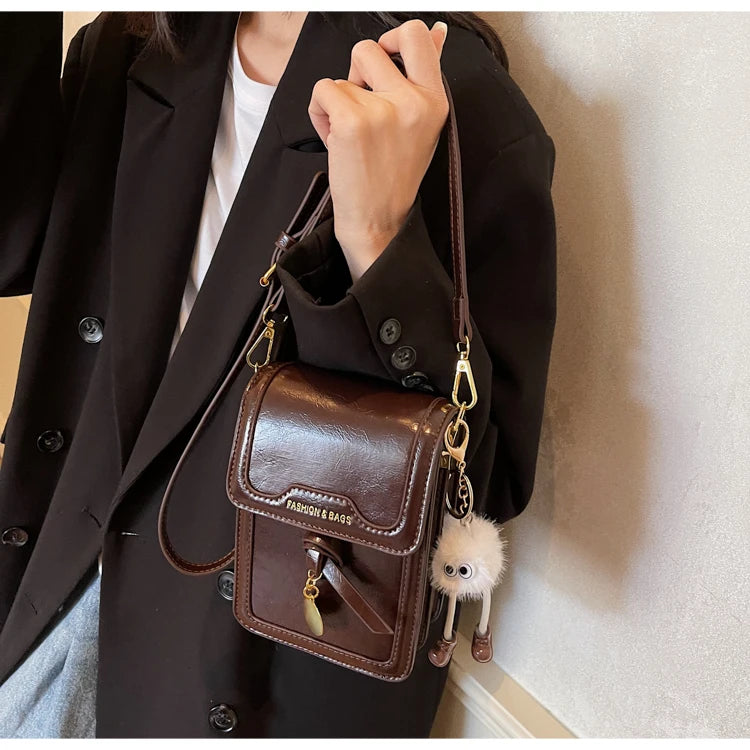 Women's Burgundy Crossbody Bag 2025 Fashion New PU Leather Square Texture Glossy Shoulder Packs Versatile Phone Lipstick Bags