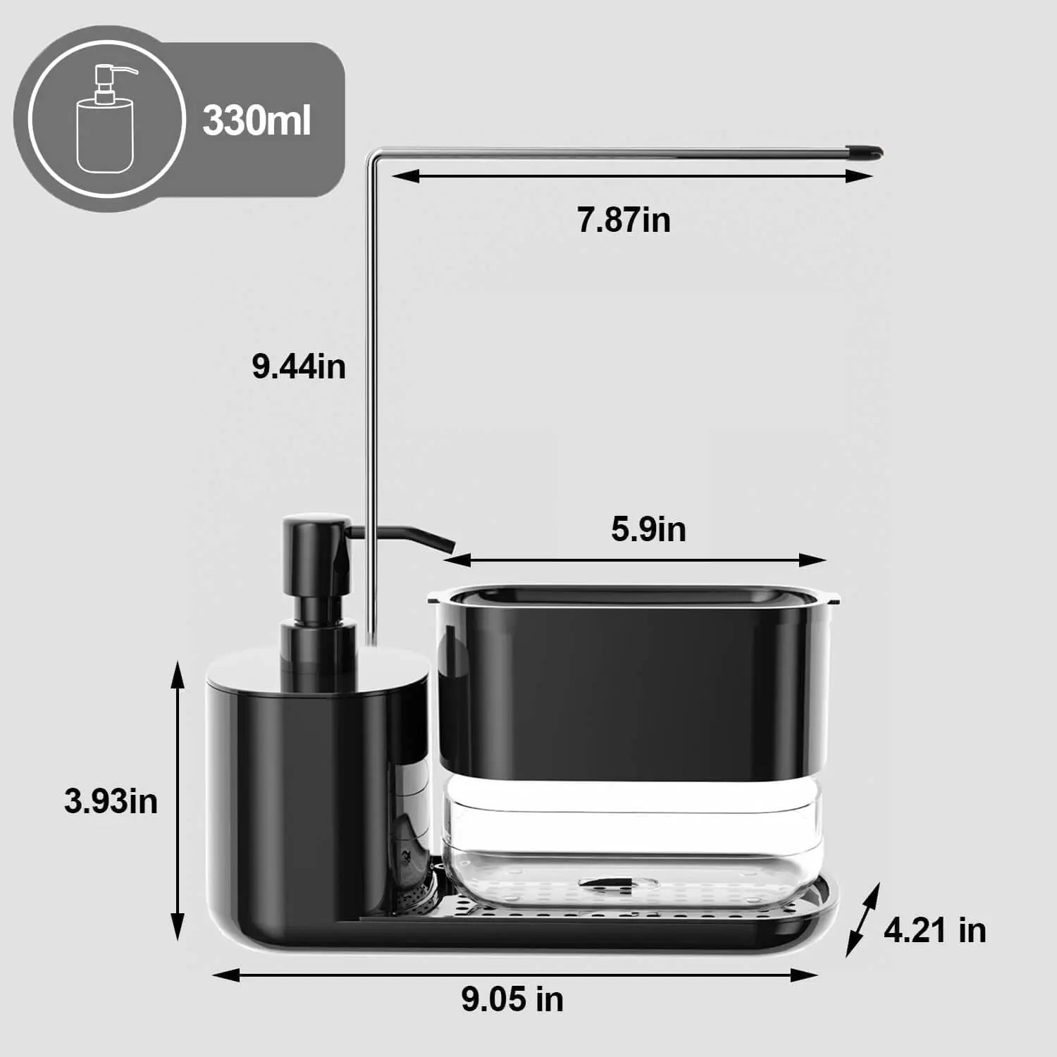 Kitchen Soap Dispenser Set, Kitchen Sink Soap Dispenser, Dish Soap Dispenser with Sponge Rack, Rag Rack and Tray, 4-in-1 Storage
