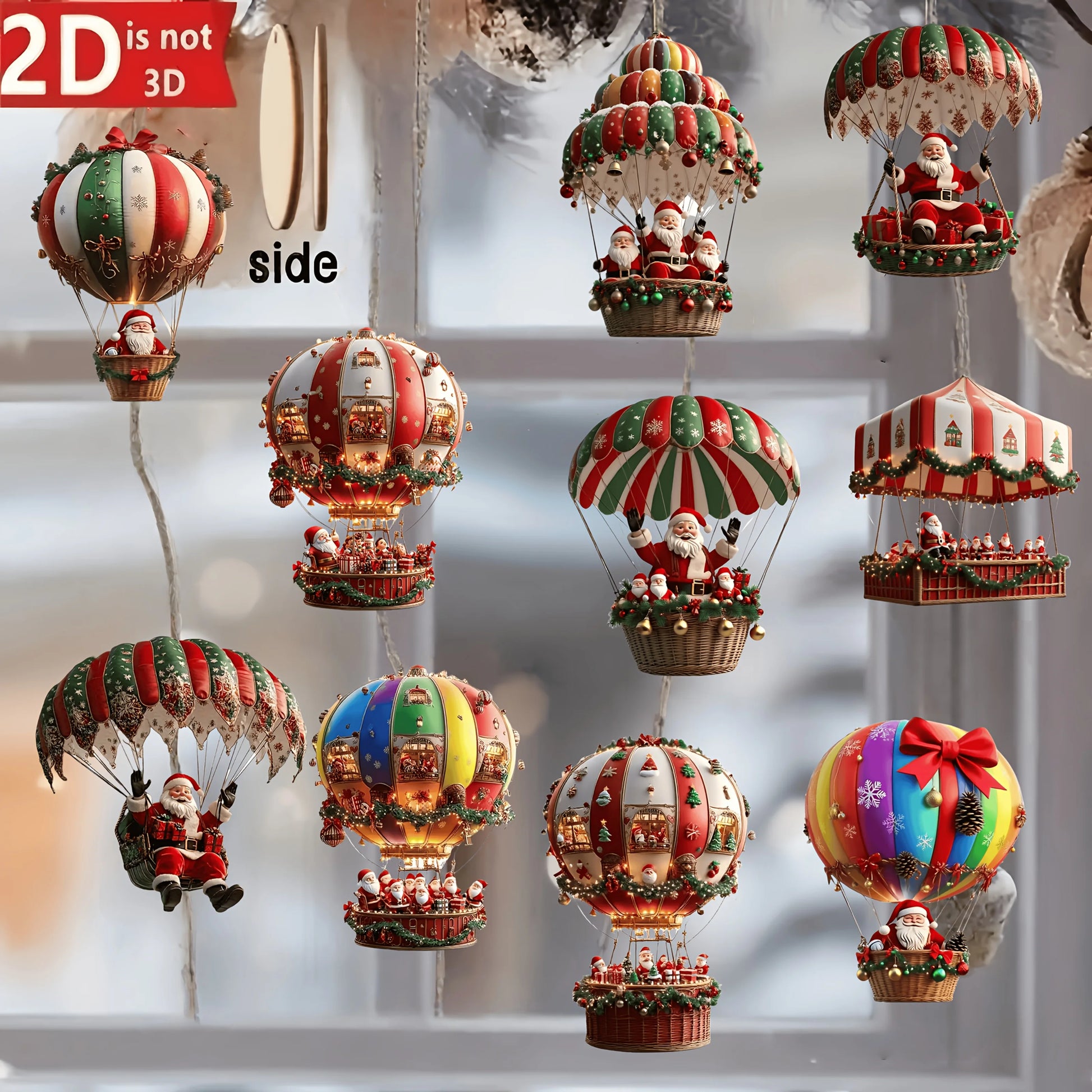 10Pcs Christmas Hanging Ornaments 2025-2026 Santa Hot Air Balloon Acrylic Decor for Indoor Wall Home Xmas Party Decoration