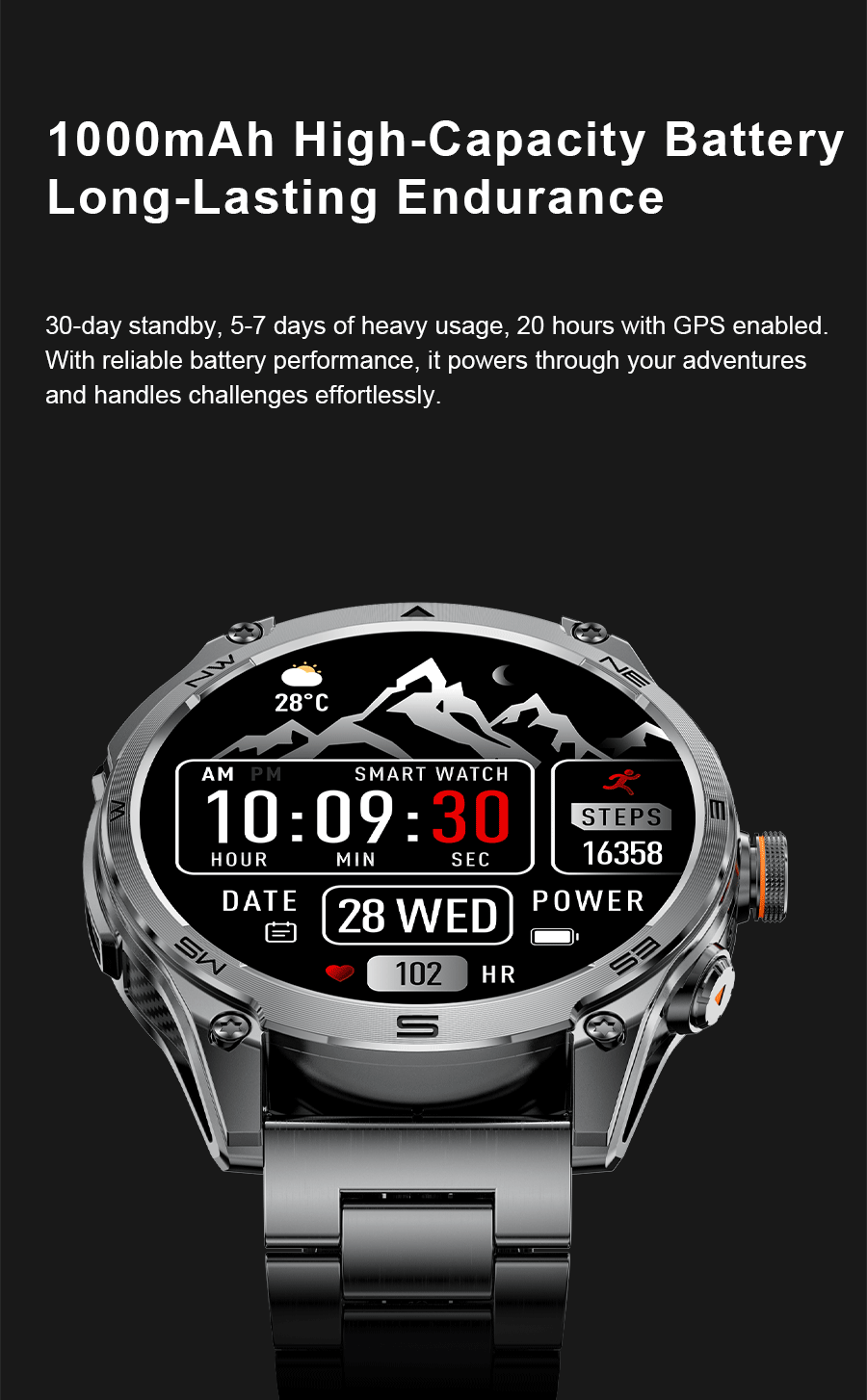 2025 New GPS SmartWatch 1000Mah Battery Compass 10ATM Waterproof Tactics Sport Flashlight BT call Smart Watch For Men For xioami