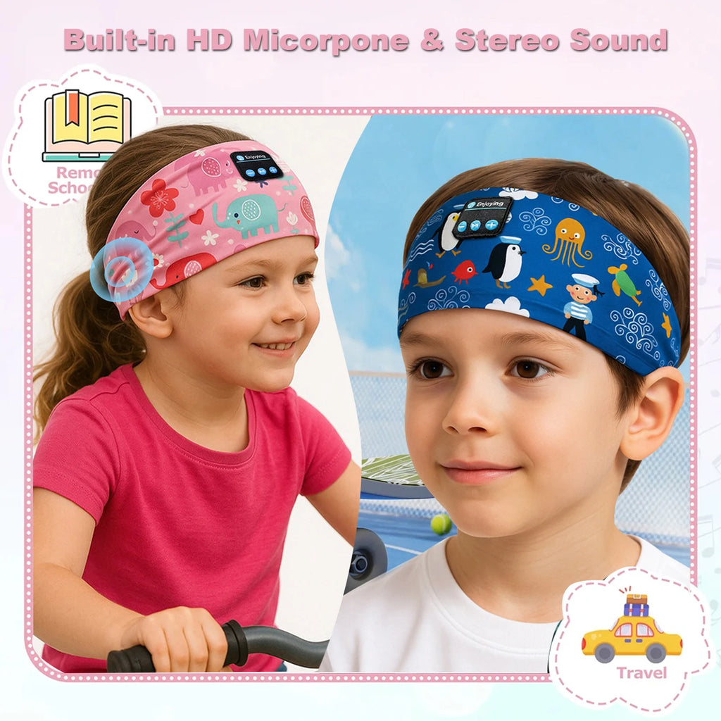 Kids Bluetooth Headphone Music Sport Headband Sleep Mask Wireless Stereo Player Support Handsfree Soft Cute Cartoon Headbands