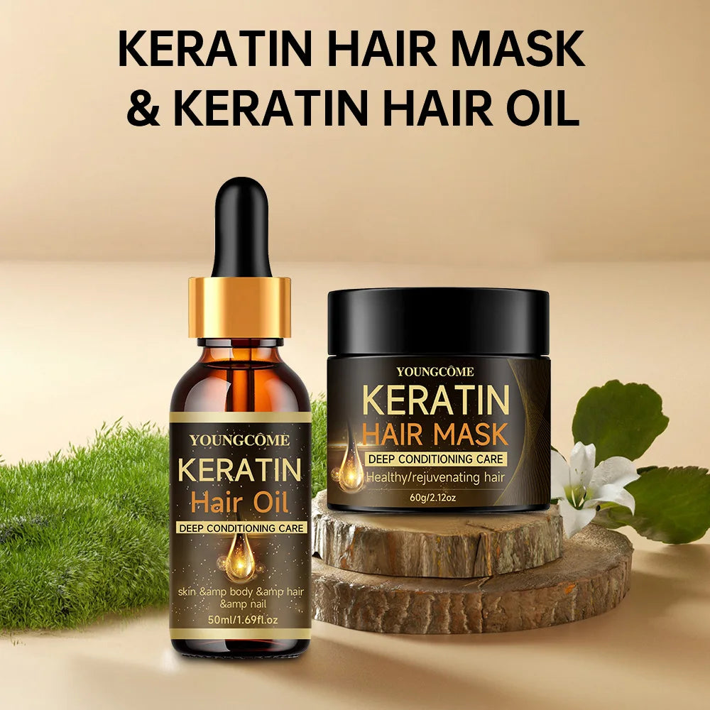 Organic Keratin & Lavender Oil Hair Care Set - Deep Conditioning Mask Sulfate-Free Treatment Repair & Shine Treatment Formula