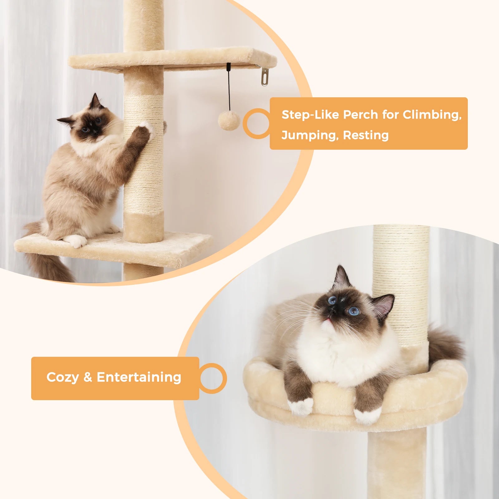 Adjustable Height Cat Tree for Indoor, Floor to Ceiling Cat Tower with Scratching Posts, Cat Scratcher Furniture, Kitten Toys