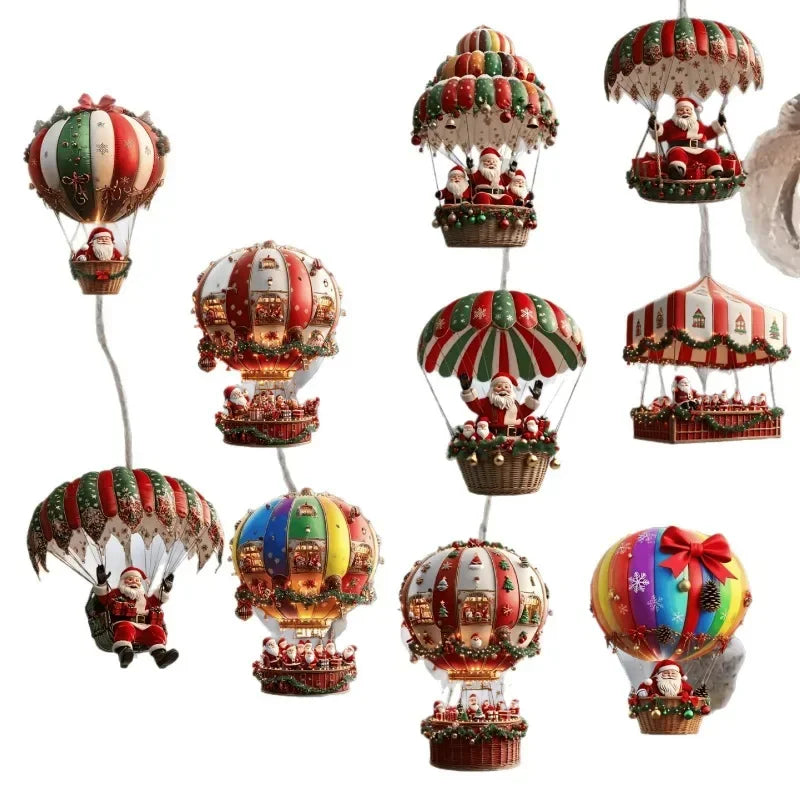 10Pcs Christmas Hanging Ornaments 2025-2026 Santa Hot Air Balloon Acrylic Decor for Indoor Wall Home Xmas Party Decoration