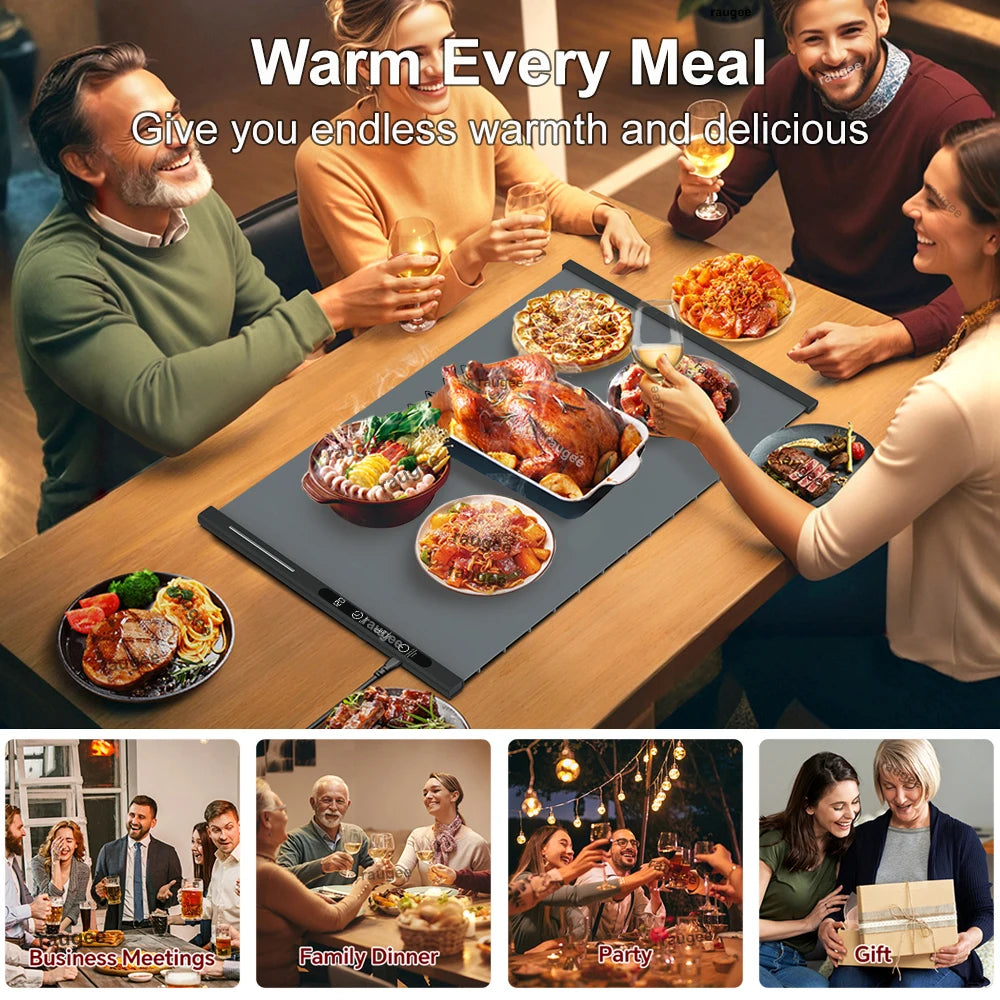 Electric Warming Tray Food Warmer Foldable Food Warming Mat Silicone Electric Food Plate Warmer with 8 Adjustable Temperature