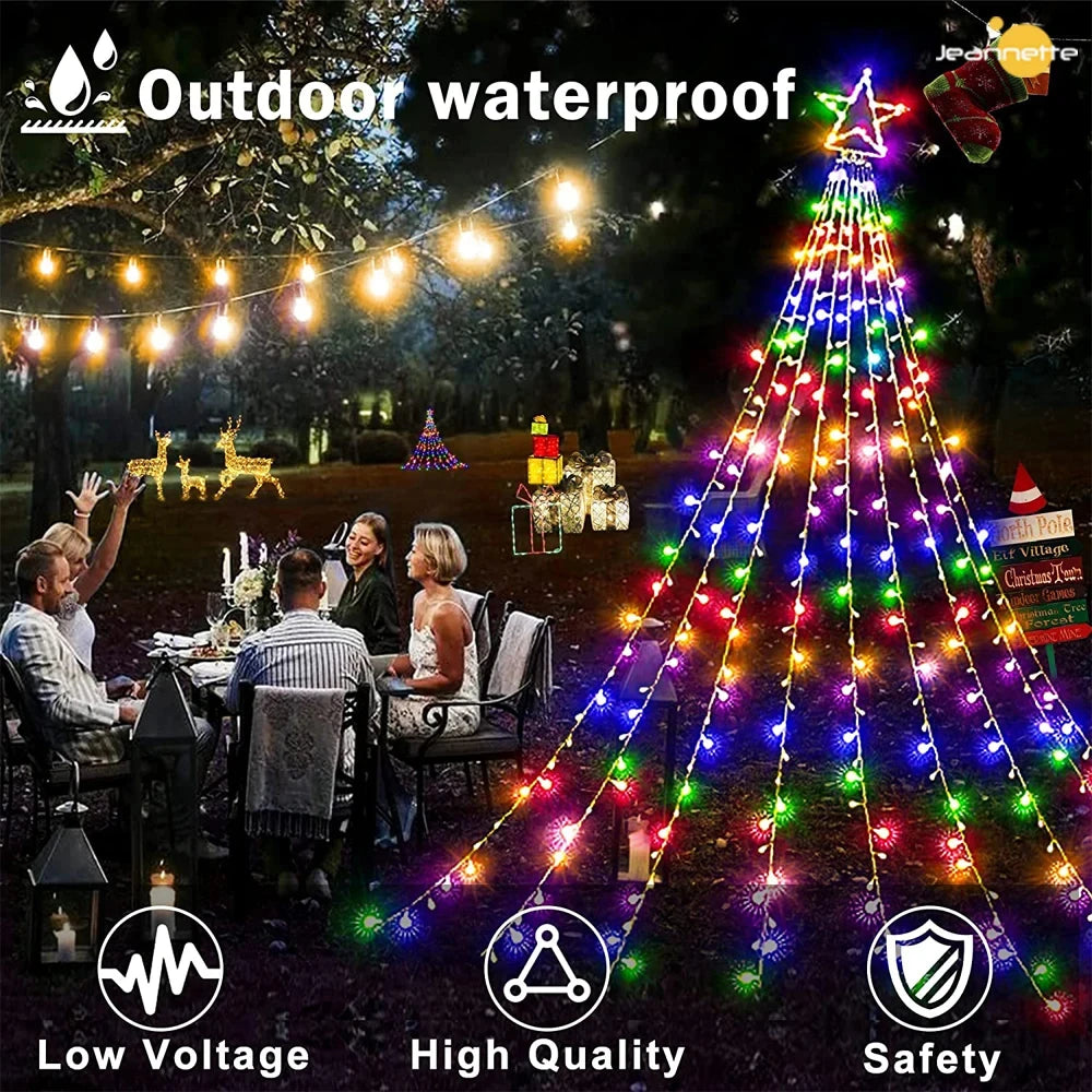 Christmas Decorations Waterfall Solar Lights 350 LED 8 Modes Tree Light Gift Patio Lights Outdoor Decor Tree Wedding Yard Porch