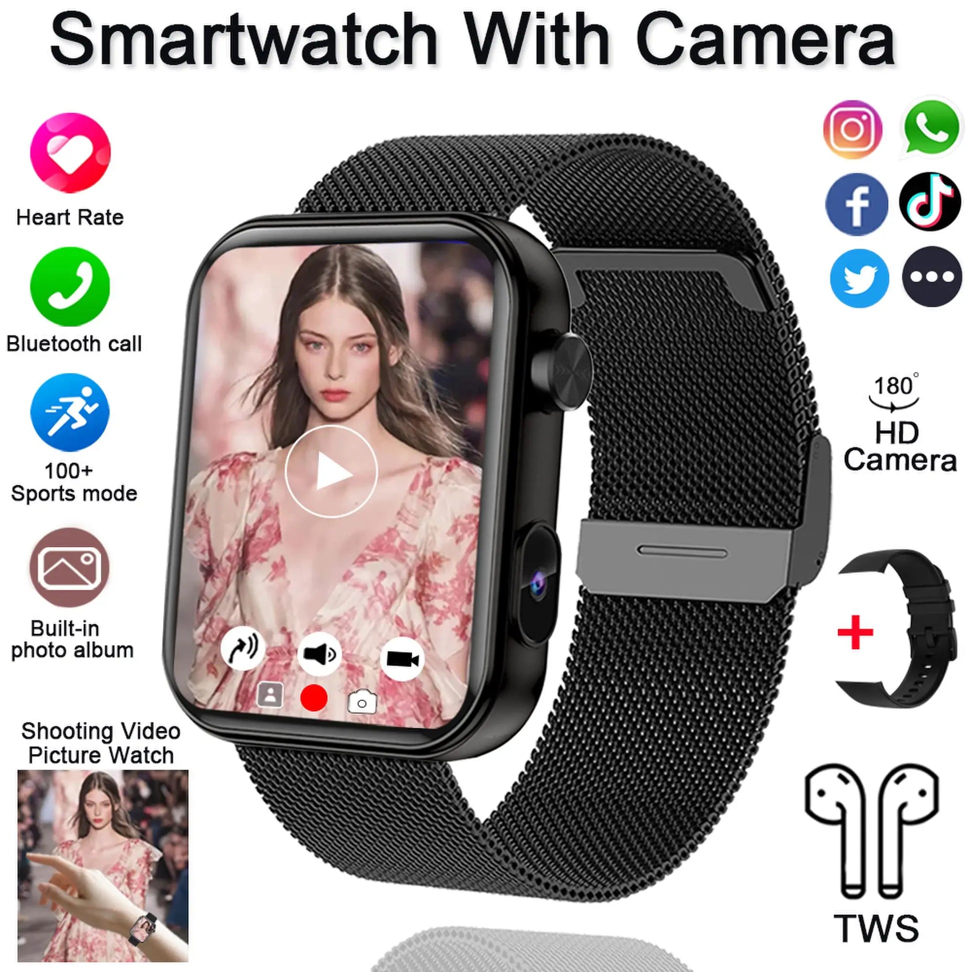 New Smart Watch Women Men Camera Take Photo Record Video Heart rate Sports Fitness Waterproof Bluetooth Call For Android iOS