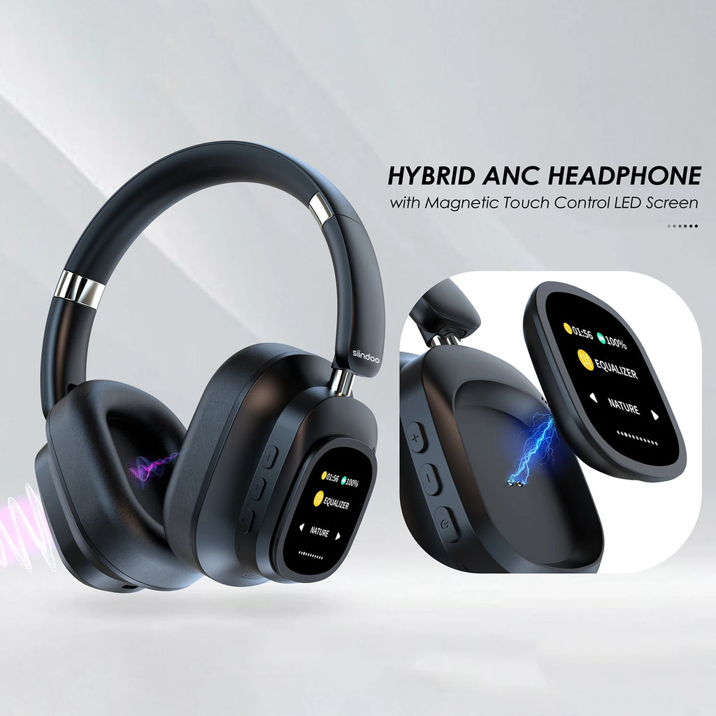 Siindoo JH-ANC930Plus Active Noise Cancelling Headphones, Hybrid Wireless Headphone With Multi Magnetic Touch Control LED Screen