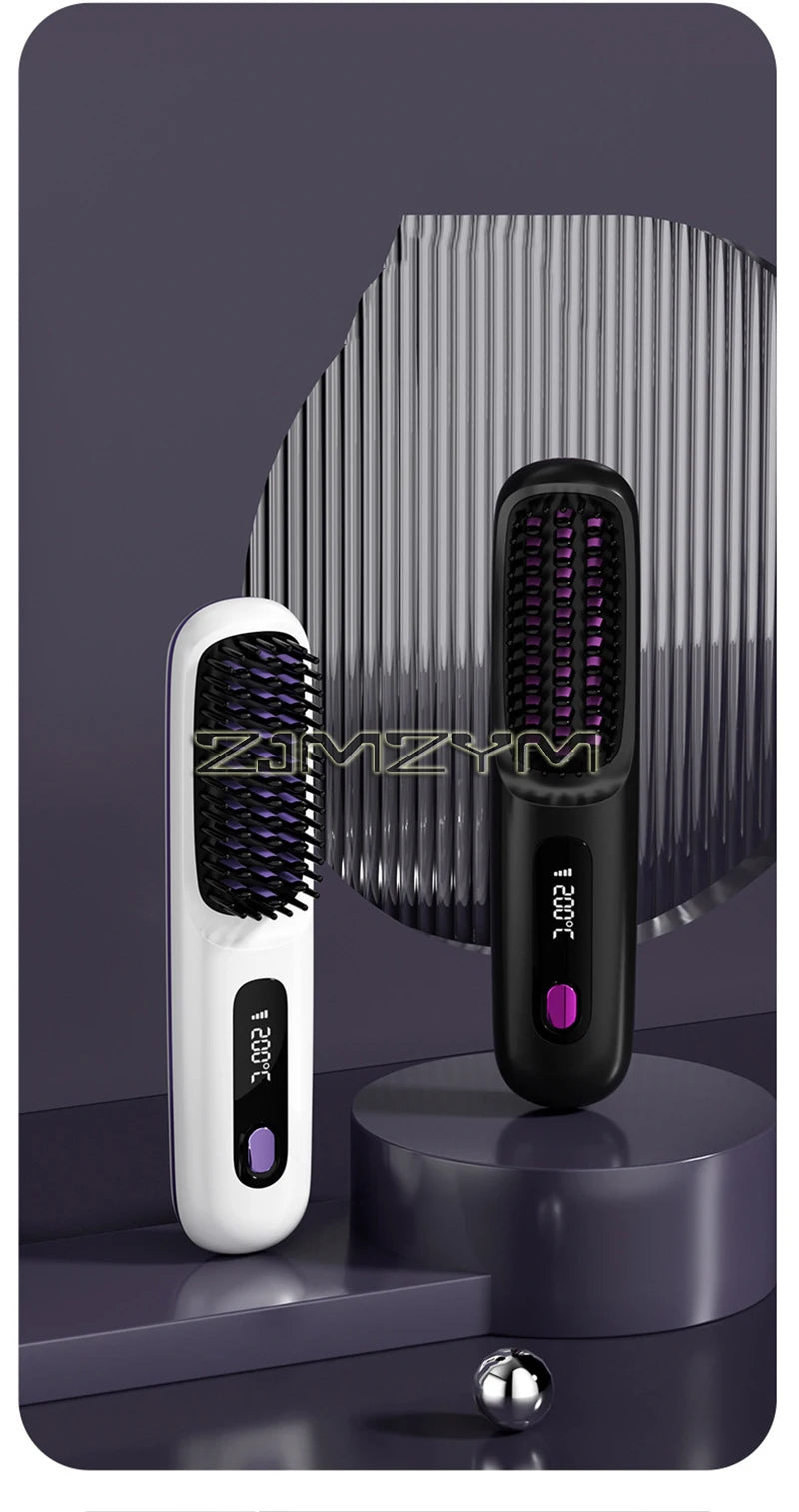 20Seconds Quick Heat Hair Straighter Liquid Crystal Cordless Straight Comb Anti-Scald Styling Brush Negative Ion Curly Hair Tool