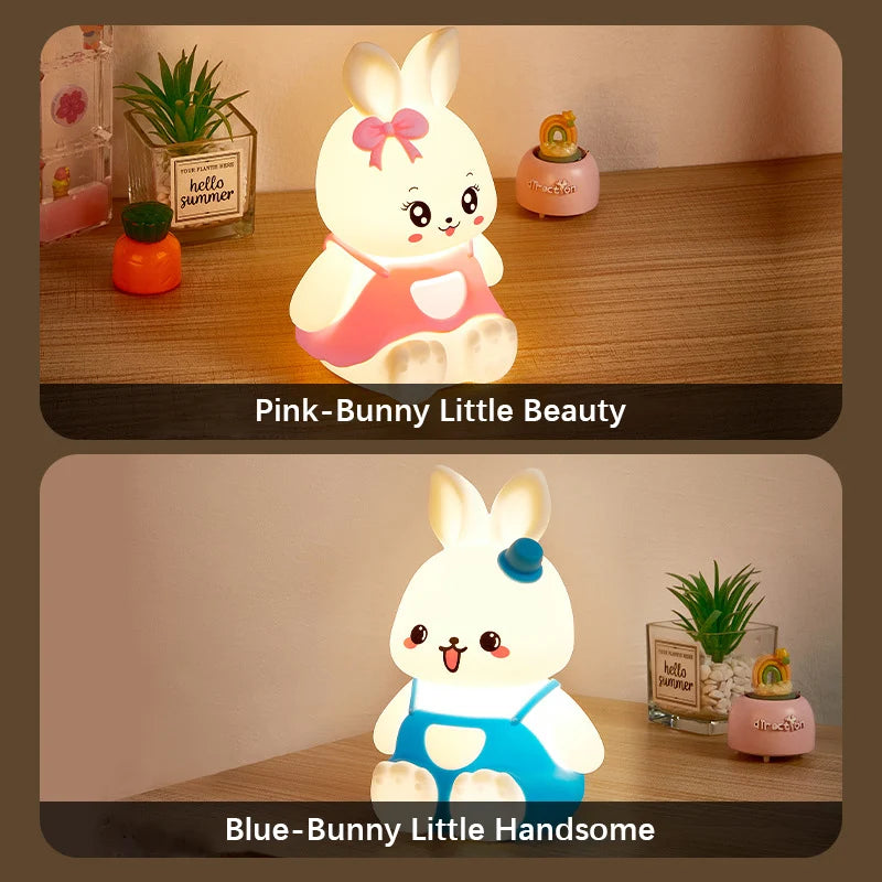 Cute Kids Night Lights 5 Colour Changing LED Silicone Rabbit Lamp with Battery, for Nursery Children Baby Camping Home Decor